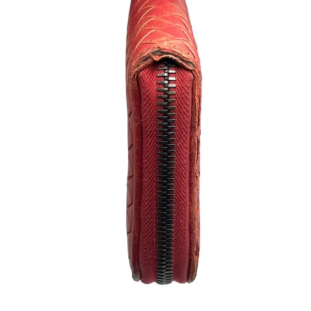Bottega Veneta Intrecciato Red Leather Zip Around Continental Wallet